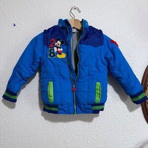 Disney Store Mickey‎ Mouse boys 4 4T Puffer Jacket Blue Applique 28 lined warm